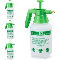 RELAXDAYS 4 x Pumpsprühflasche, einstellbare Messingdüse, Pflanzen Bewässerung, Schädlingsbekämpfung, 1 l Drucksprüher, grün