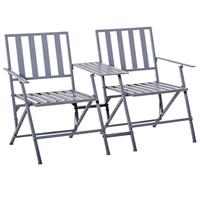 Outsunny Doppelsessel mit Tisch Gartenstuhl Klappbar Stahl 141 x 60 x 87 Grau - grau - 