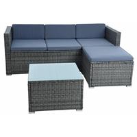 ESTEXO Rattan Lounge Sitzgruppe Gartenmöbel Set Sofa Couch 3-Sitzer Rattanmöbel Grau
