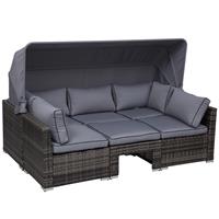 Outsunny Rattan Lounge Set Sitzgruppe mit Sonnendach, Kissen und Beistelltisch Metall - grau - 