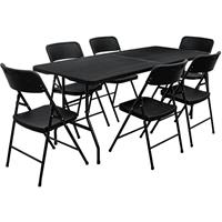 Amanka Gartenmöbel Set in Rattan Optik - 180 cm Tisch mit 6 Stühlen Sitzgruppe Klappbar
