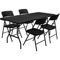 Amanka Gartenmöbel Set in Rattan Optik - 180 cm Tisch mit 4 Stühlen Sitzgruppe Klappbar