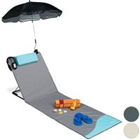 RELAXDAYS Strandmatte, gepolsterte Strandliege XXL mit Sonnenschirm, 3-stufig verstellbar, Kopfkissen, tragbar, grau