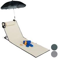 RELAXDAYS Strandmatte, gepolsterte Strandliege XXL mit Sonnenschirm, 3-stufig verstellbar, Kopfkissen, tragbar, beige