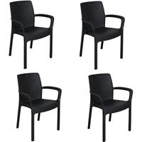 DMORA Set von 4 stapelbare Stühle mit Rattan Effekt, Made in Italy, 60x54x82 cm, Anthrazitgrau - 