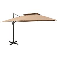 vidaxl Zweefparasol met dubbel dak 300x300 cm taupe