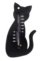 Nature Muurthermometer kunststof zwart kat 15x9,5x0,3 cm