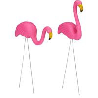 RELAXDAYS Flamingo Figur 2er Set, niedliche Gartendeko, tropisches Flair, Kunststoff, Metall, Dekofigur 2 Größen, pink