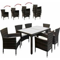 CASARIA Poly Rattan Sitzgruppe Monaco 6 Stapelbare Stühle 7cm Auflagen Tisch 150x90cm Gartenmöbel Sitzgarnitur Set Braun - 