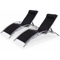 ALICE'S GARDEN Duo aus Sonnenliegen aus Aluminium - Louisa Grau und Schwarz - Liegestühle aus Aluminium und Textilene