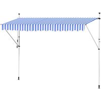 KINGPOWER Markise Klemmmarkise Einziehbar Balkonmarkise Gelenkmarkise Sonnenschutz Manuell Kurbel Blau Weiß 400 cm 