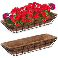 RELAXDAYS Blumenkasten 2er Set, mit Kokoseinlage, wasserdurchlässig, Garten, Eisen, HxBxT: 11,5 x 75 x 21,5 cm, schwarz