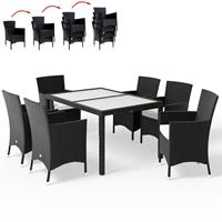 CASARIA Poly Rattan Sitzgruppe Mailand 6 Gartenstühle Stapelbar 7cm Auflagen Tisch 150x90cm Garten Gartenmöbel Set Schwarz - 