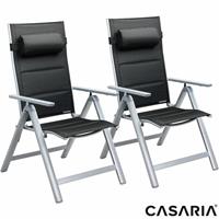 CASARIA 2er Set Alu Gartenstuhl Gepolstert Klappbar Kopfkissen Ergonomisch Campingstuhl Klappstuhl Aluminium Bern Premium silber - 
