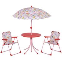 Outsunny 4-delige Kinderzitgroep tuintafel 2 klapstoelen parasol camping set kinderzitjes tuinmeubilair voor 3-5 jaar rood | Aosom Netherlands
