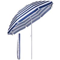 SEKEY Sonnenschirm mit Abdeckhauben 160 cm Marktschirm Rund, Blaue Streifen