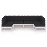 vidaXL 6-delige Loungeset met kussens massief grenenhout wit