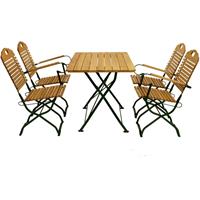 DEGAMO Kurgarten - Garnitur BAD TÖLZ 5-teilig (2x Stuhl, 2x Armlehnensessel, 1x Tisch 70x110cm eckig), Flachstahl grün + Robinie, klappbar