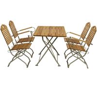 DEGAMO Kurgarten - Garnitur BAD TÖLZ 5-teilig (2x Stuhl, 2x Armlehnensessel, 1x Tisch rund 100cm), Flachstahl verzinkt + Robinie, klappbar