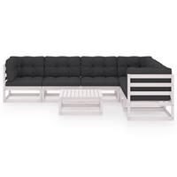 vidaXL 7-delige Loungeset met kussens massief grenenhout wit