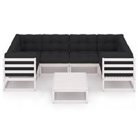 vidaXL 7-delige Loungeset met kussens massief grenenhout wit