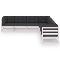 vidaXL 7-delige Loungeset met kussens massief grenenhout wit