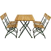 DEGAMO Biergarten - Garnitur MÜNCHEN 5-teilig (4x Stuhl, 1x Tisch 70x110cm eckig), Flachstahl grün + Robinie