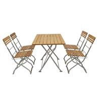 DEGAMO Biergarten - Garnitur MÜNCHEN 5-teilig (4x Stuhl, 1x Tisch 70x110cm eckig), Flachstahl verzinkt + Robinie