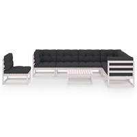 vidaXL 8-delige Loungeset met kussens massief grenenhout wit