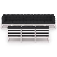 vidaXL 8-delige Loungeset met kussens massief grenenhout wit