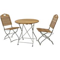 DEGAMO Kurgarten - Garnitur BAD TÖLZ 3-teilig (2x Stuhl, 1x Tisch 77cm rund), Flachstahl verzinkt + Robinie, klappbar