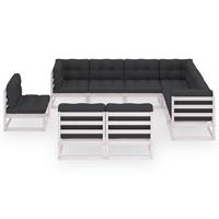 vidaXL 9-delige Loungeset met kussens massief grenenhout wit