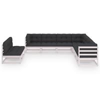 vidaXL 9-delige Loungeset met kussens massief grenenhout wit