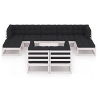 vidaXL 10-delige Loungeset met kussens massief grenenhout wit