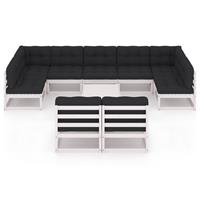 vidaXL 10-delige Loungeset met kussens massief grenenhout wit