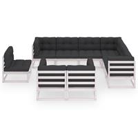 vidaXL 9-delige Loungeset met kussens massief grenenhout wit