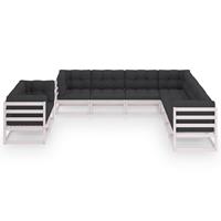 vidaXL 9-delige Loungeset met kussens massief grenenhout wit