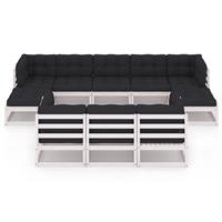 vidaXL 10-delige Loungeset met kussens massief grenenhout wit