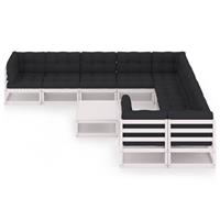 vidaXL 10-delige Loungeset met kussens massief grenenhout wit