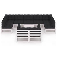 vidaXL 10-delige Loungeset met kussens massief grenenhout wit