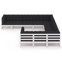 vidaXL 10-delige Loungeset met kussens massief grenenhout wit