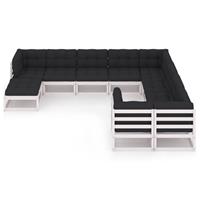 vidaXL 10-delige Loungeset met kussens massief grenenhout wit