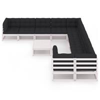 vidaXL 11-delige Loungeset met kussens massief grenenhout wit