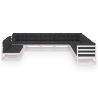 vidaXL 11-delige Loungeset met kussens massief grenenhout wit