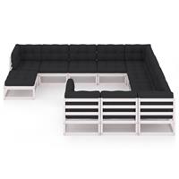 vidaXL 11-delige Loungeset met kussens massief grenenhout wit