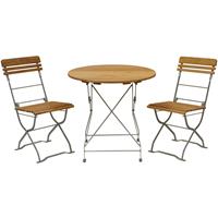 DEGAMO Biergarten - Garnitur MÜNCHEN 3-teilig (2x Stuhl, 1x Tisch rund 77cm), Flachstahl verzinkt + Robinie