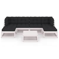 vidaXL 7-delige Loungeset met kussens massief grenenhout wit