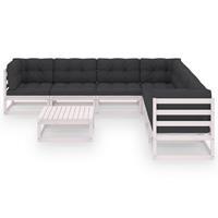 vidaXL 8-delige Loungeset met kussens massief grenenhout wit