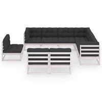 vidaXL 10-delige Loungeset met kussens massief grenenhout wit