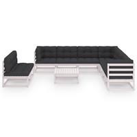 vidaXL 10-delige Loungeset met kussens massief grenenhout wit